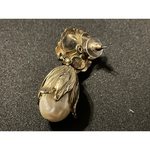 Kirks Folly Flower w/ Drop Tulip & Faux Pearl Post Earrings Signed - Picture 4 of 5